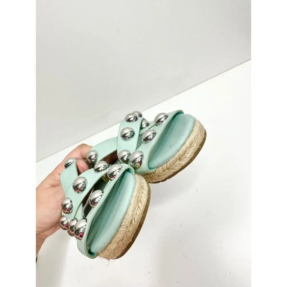 Marc Fisher Sandals Womens Size 6 Green Prisca Crisscross Espadrille‎ Slides